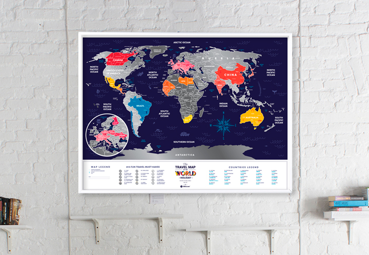 mapa zdrapka świat wakacje design prezent