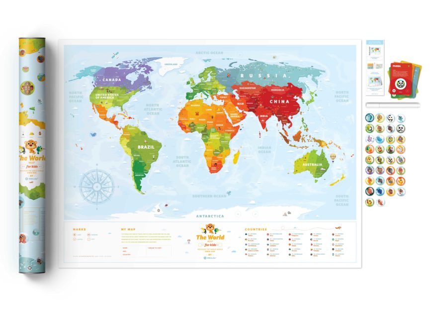 mapa zdrapka świat dzieci interaktywna prezent zwierzęta